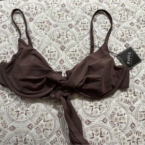 Zaful Brown Swim Bralette with Tie Detail